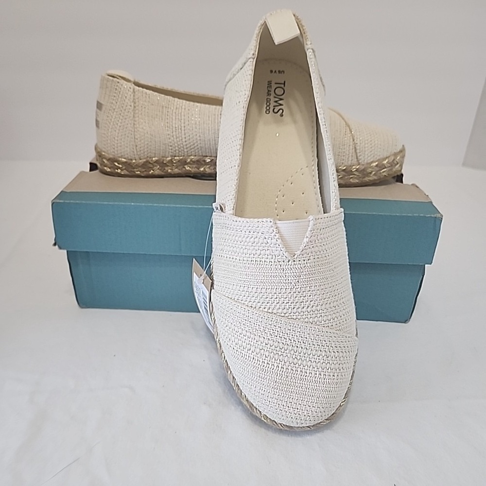 Toms Youth Alpargata Y6 Natural Undyed Mettalic Stripe